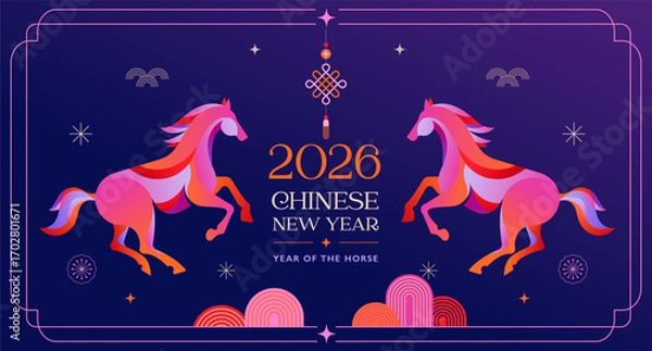 Fototapeta Chinese new year 2026 year of the Horse. Red Horse illustrations with color gradient. Traditional Chinese design for Lunar New Year