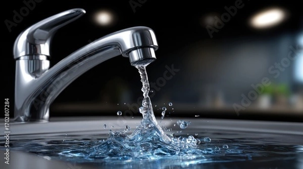 Fototapeta Clean water safety: drinking source, flow control, moisture balance, treatment process, testing measure, clear surface, aqua composition, utility check, environment factor, freshwater amount,