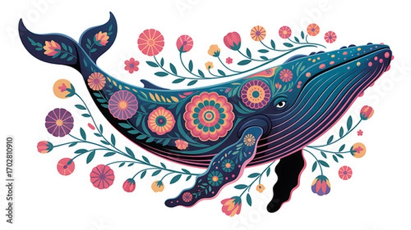 Obraz Whale with Floral Mandalas Psychedelic Vector
