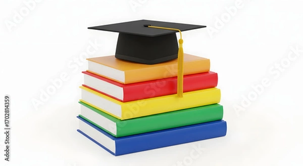 Obraz Graduation Cap on Stack of Books