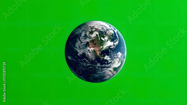 Fototapeta Realistic depiction of planet Earth, showcasing continents, oceans, and atmospheric details against a vibrant green background.