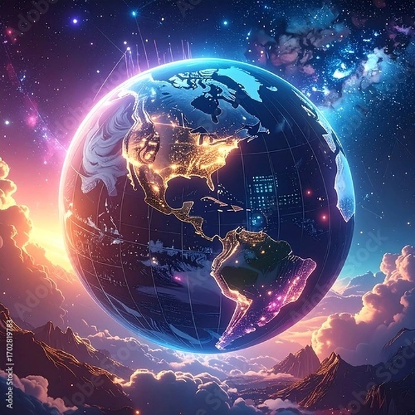 Obraz A vibrant digital globe in space