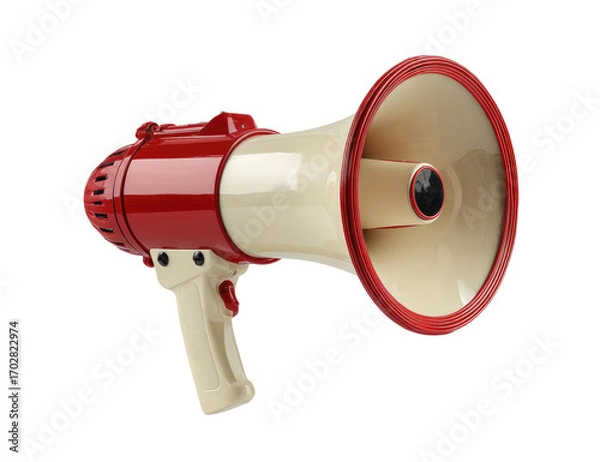 Fototapeta Red and cream megaphone, angled view