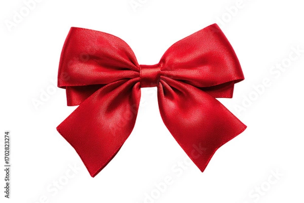 Fototapeta A vibrant red satin ribbon bow, sharply focused against a pure black background