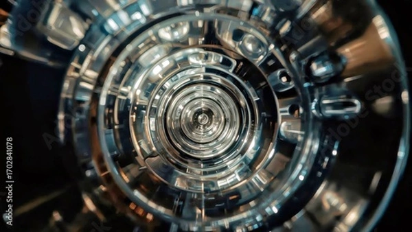 Fototapeta Close-up of spinning metal gears machinery, industrial technology background, perfect for engineering presentations, manufacturing websites, technical workshops, shiny steel parts, blue and silver to