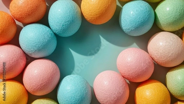 Obraz Colorful Easter eggs arranged in circle on bright turquoise background for spring celebrations, Easter decoration ideas, festive holiday vibes, pastel colors and cheerful mood inspiration