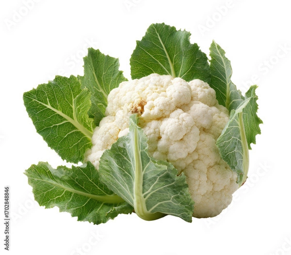 Obraz Fresh head of cauliflower with vibrant green leaves