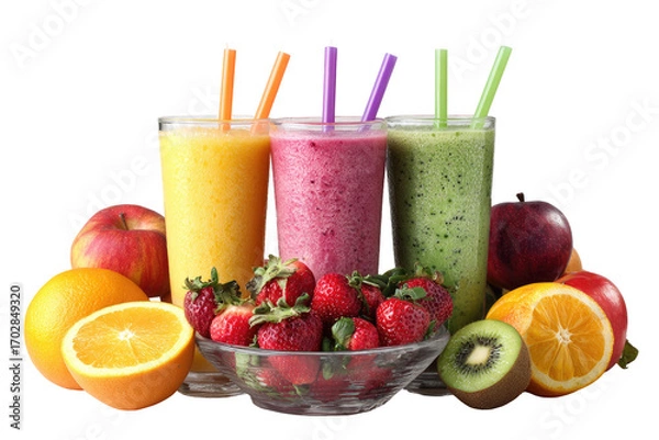 Obraz Three colorful smoothies with fruit