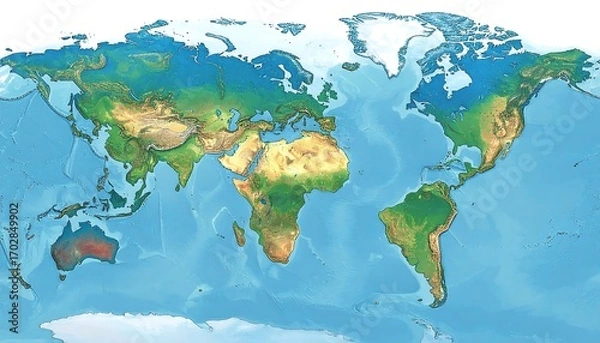 Obraz World map with shaded relief