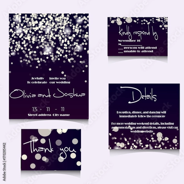 Obraz Wedding Invitation Cards Template Set with Soft Lights and