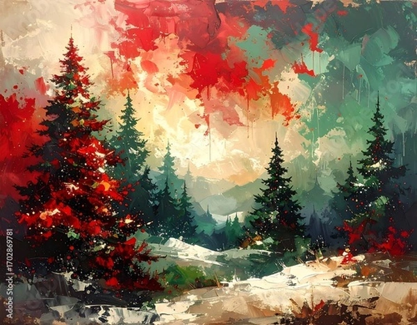 Obraz Festive winter landscape, abstract painterly style