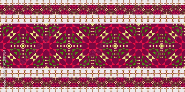 Fototapeta Fabric texture background with seamless geometric ethnic pattern for textile and wallpaper design