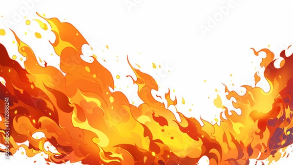 Fototapeta 白い背景に映える燃え盛る炎の効果を大胆に描いた高品質なグラフィック素材、イラストレーション風の抽象的なデザインで、ポスターや広告、デジタルアートの背景にも適した汎用的なイメージ作品