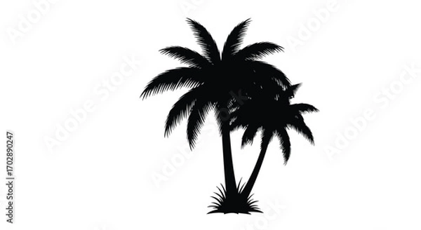 Obraz Silhouette of two graceful palm trees against a bright white backdrop creating a tropical atmosphere for a minimalist aesthetic