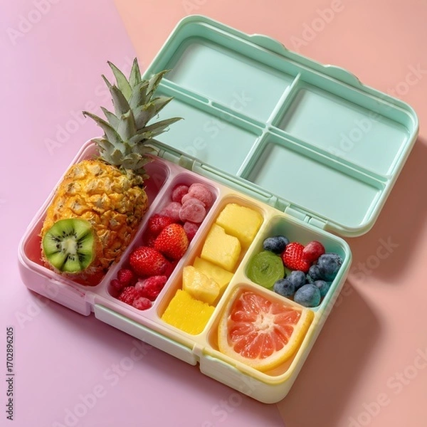 Obraz Colorful Fruit in Plastic Lunchbox Healthy Eating Concept