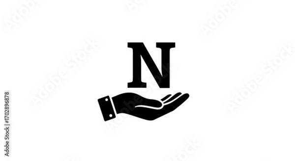 Fototapeta Abstract logo concept featuring a supportive hand gesture and the initial N, a minimalist icon