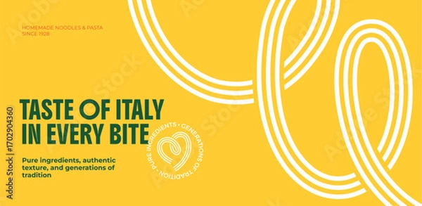 Fototapeta Abstract Line Pasta Food Pattern. Vector Italian Spaghetti Food Background. Yellow Ramen and Noodle Texture. Wave Line Shape Pasta Package Design.