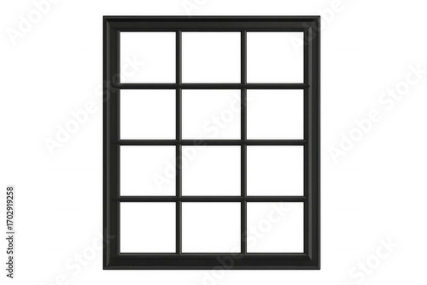 Fototapeta Black window frame with transparent background offering versatile use in architectural visualization and graphic design projects