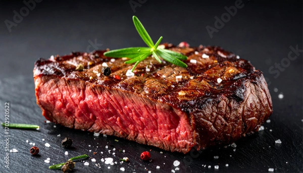 Obraz Delicious, perfectly cooked steak with herbs and seasoning