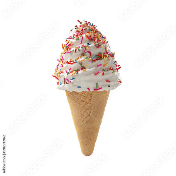 Fototapeta A delightful ice cream cone topped with a swirl of sweet cream and colorful candy sprinkles Perfect for a hot day !