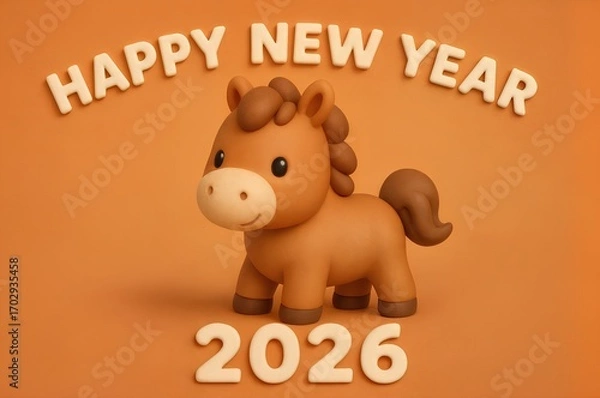 Obraz 2026年_年賀状_素材_横_3D_馬_01