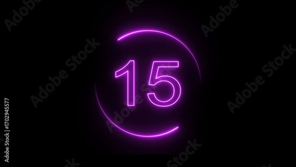 Fototapeta A dynamic circular animation, and glowing neon number 15 animation . on a black background. and creating a stunning video.4k video	

