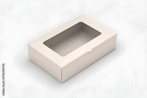 Obraz Rectangular beige cardboard box with clear window lid on white background packaging