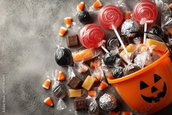 Fototapeta Sweet Halloween Treats in a Jack-O'-Lantern Bucket