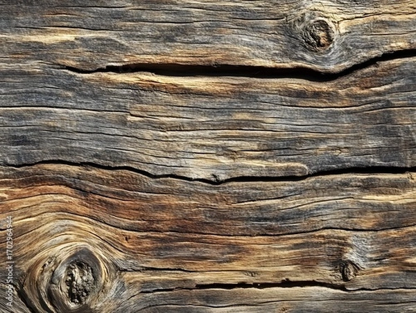 Fototapeta Hand hewn pine wood with an irregular rough and aged grain texture