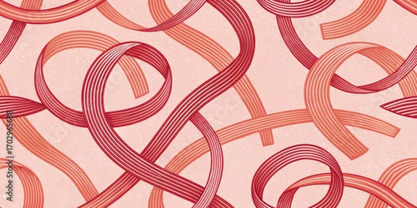 Fototapeta Abstract Ribbon Swirls Pattern in Coral and Red Tones Dynamic Curvy Lines for Artistic Backgrounds