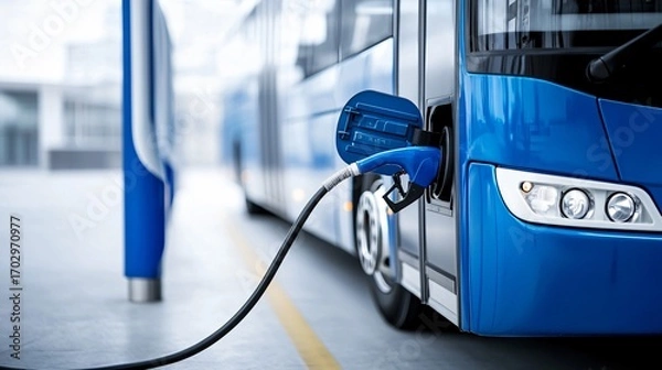 Obraz hydrogen bus fueling at Hydrogen Refueling Station.