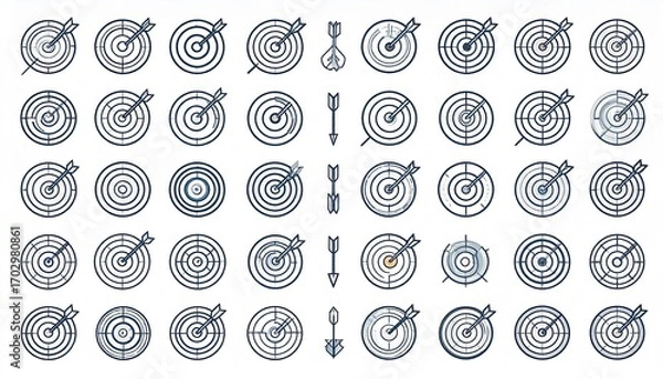 Fototapeta Collection of Target and Arrow Icons for Business Goals, Success, Accuracy, and Strategic Achievement Concepts