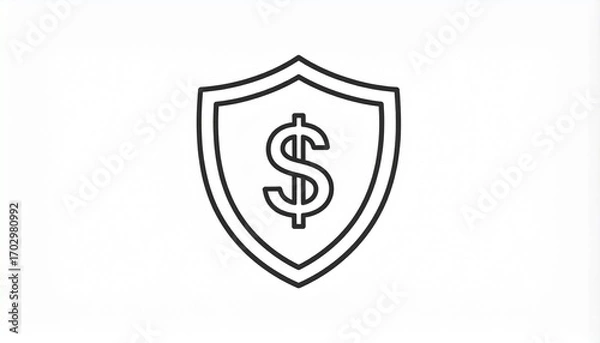 Fototapeta Financial Security Shield Icon: Money Protection, Safe Investment, Secure Savings, Dollar Sign Outline Vector Graphic for Business Finance