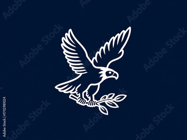 Fototapeta Stylized eagle illustration with olive branch emblem on dark backdrop