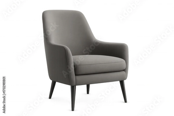 Fototapeta Comfortable gray armchair with black legs isolated on transparent background, perfect for interior design projects