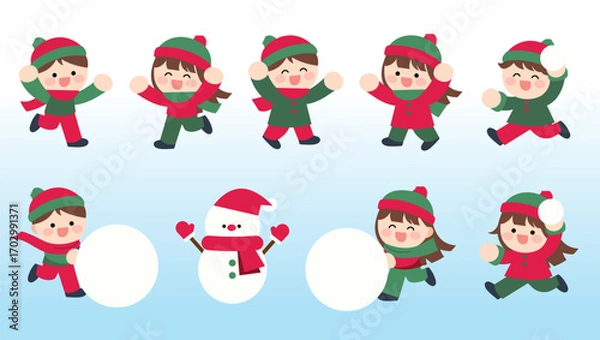 Obraz 겨울 어린이 눈싸움 일러스트, 눈놀이하는 아이들 캐릭터