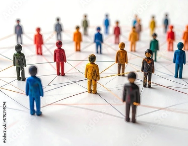 Obraz Colorful miniature figures connected by threads