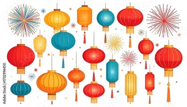 Obraz Festive lanterns and fireworks