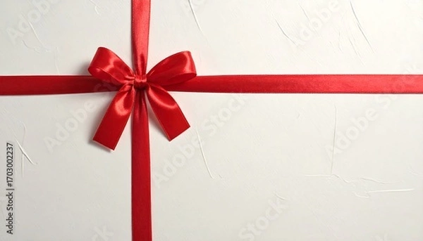 Fototapeta Red ribbon bow on white background (2)