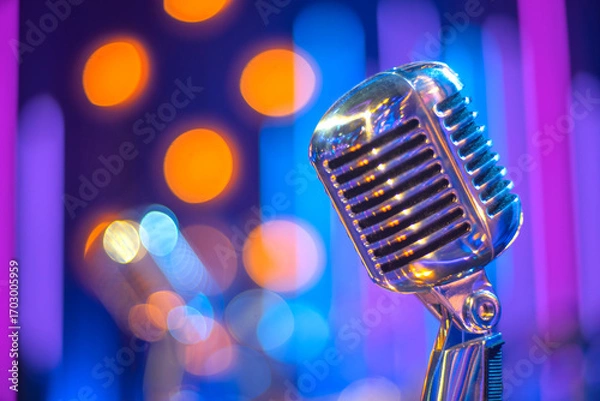 Fototapeta retro microphone in tv studio on the set of the show