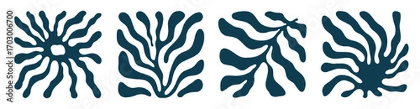 Fototapeta Set of different floral Matisse art. Squared patterns of abstract twisted flowers with groovy leaves