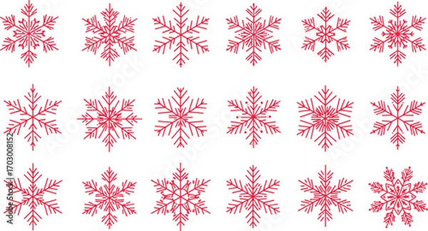 Fototapeta Red snowflake vector collection featuring various intricate winter designs, perfect for Christmas, holiday decorations, seasonal projects, and festive winter illustrations.