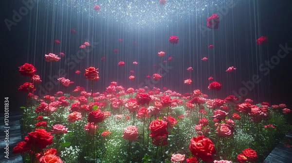Fototapeta red poppies on a green background