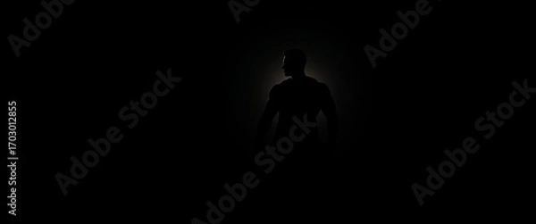 Fototapeta Silhouette of a powerful figure against a stark black backdrop, professional, strategy