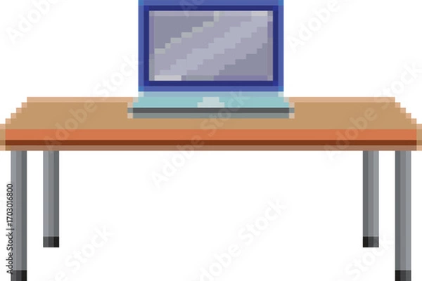 Obraz Notebook computer placed on a desk, pixel style