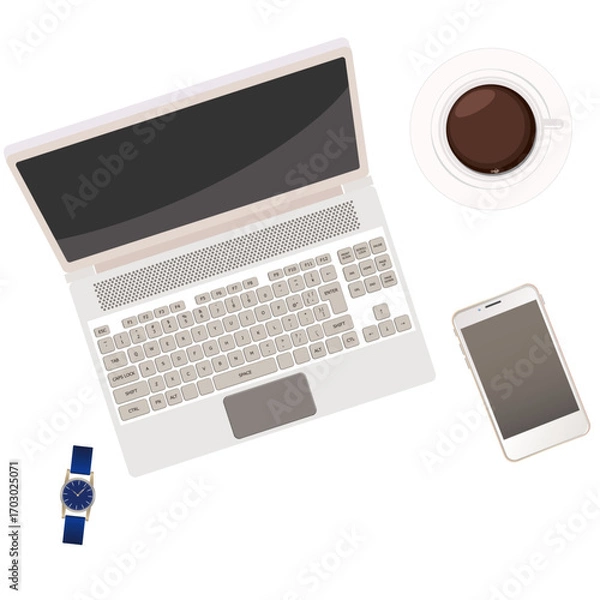 Obraz 机の上のパソコンとスマホ