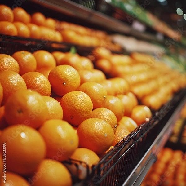 Fototapeta Fresh Oranges on Display at Grocery Store Produce Section