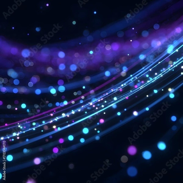 Fototapeta Abstract blue and purple energy flowing with sparkling lights, a modern digital design with glowing particles and curved lines