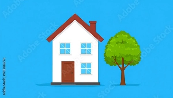 Fototapeta Simple house and tree illustration