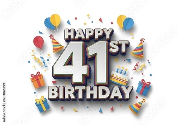 Obraz Happy 41st birthday metallic silver typography